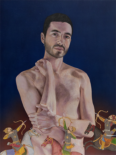 Le Démon Blanc et l'Arbre en Feu (Jake) 2024 Acrylic and Color Pencil on Wood 80 x 60 cm