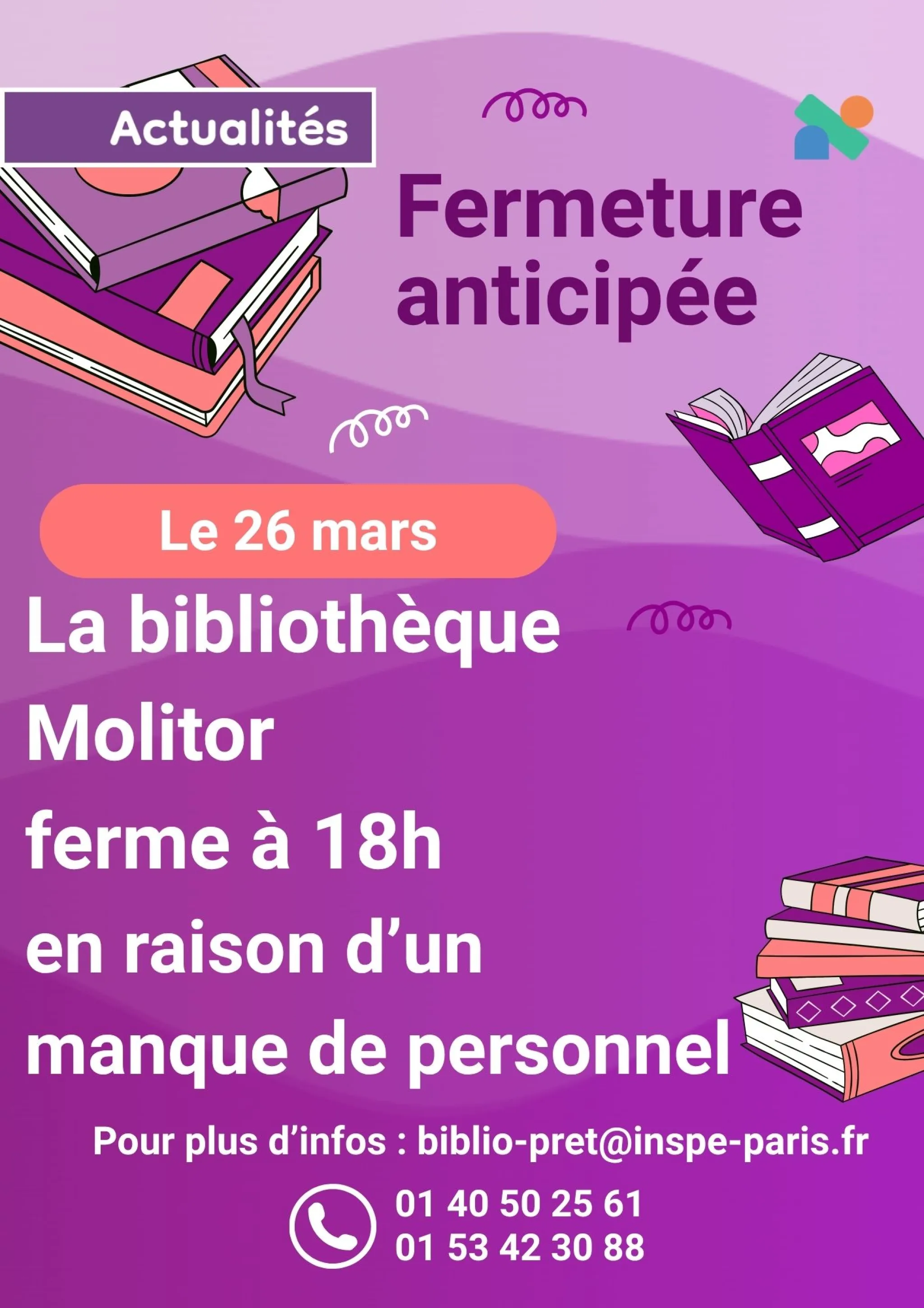 Fermature Molitor 18h le 26 mars