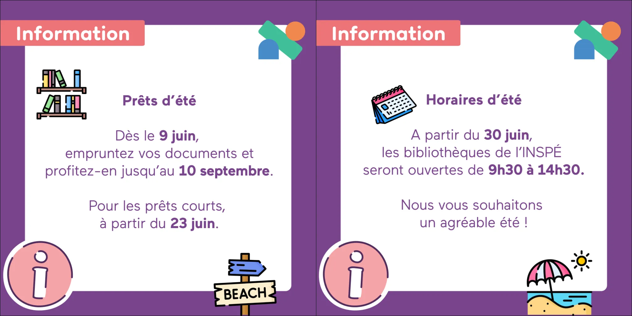 Info prêts et horaires d'été