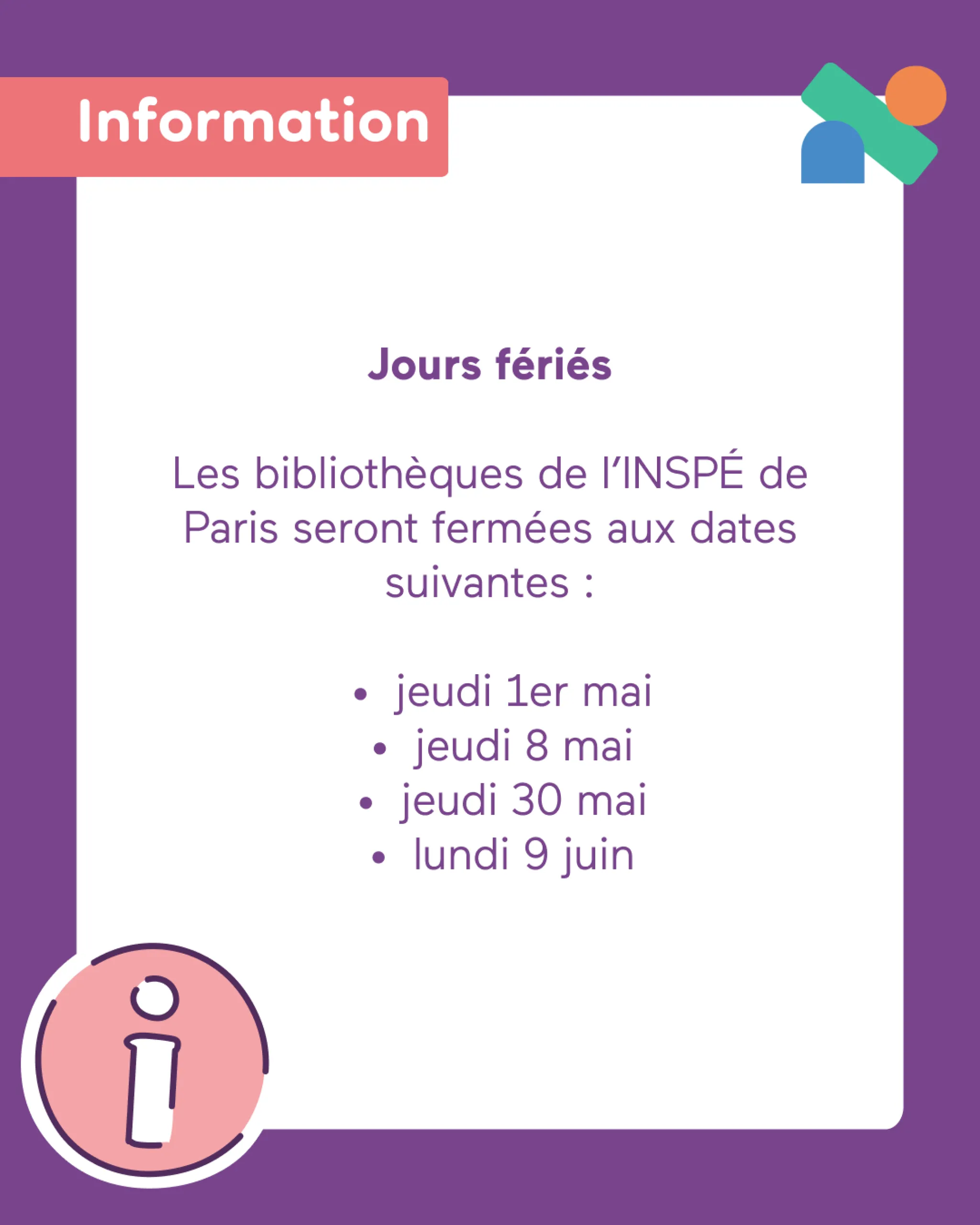 Information jours fériés
